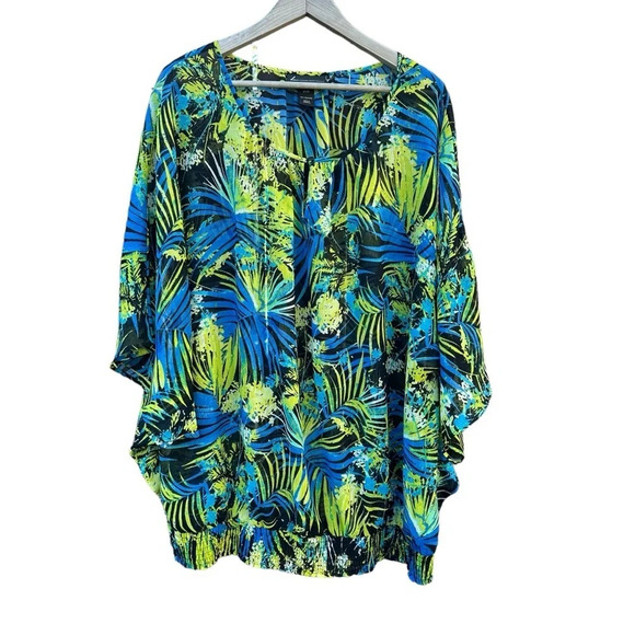 Lane Bryant women's size 22/24 sheer green , blue and black blouse - Picture 1 of 3